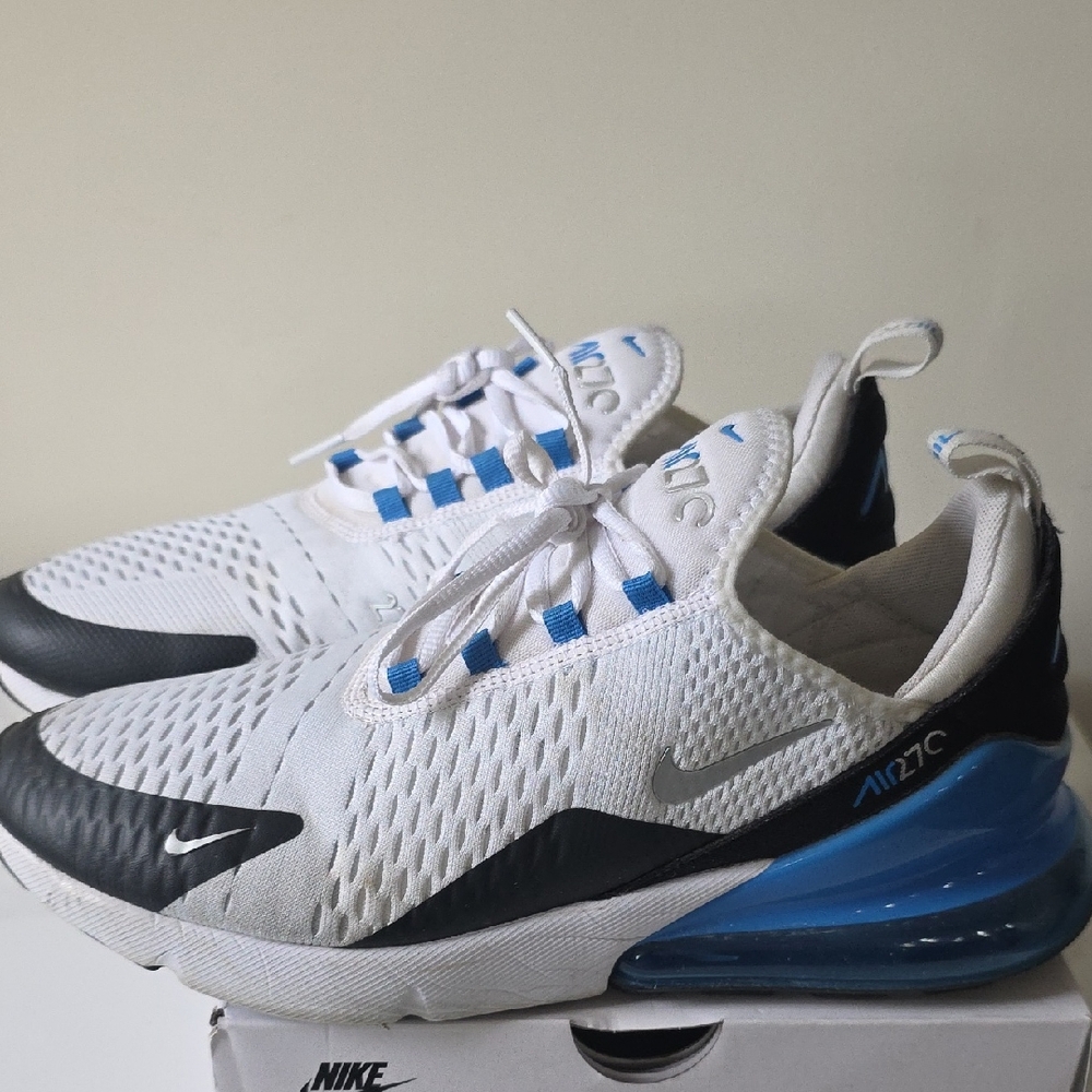 Nike Air Max 270 White and Blue Athletic Shoes